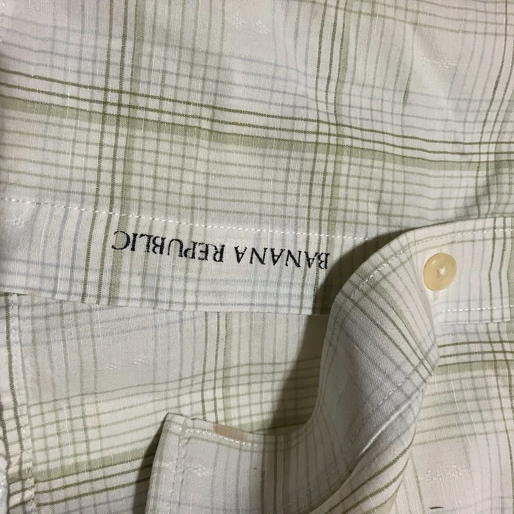 Banana Republic Mens Short Sleeve Linen Blend Plaid‎ Up Down Shirt Size Large
